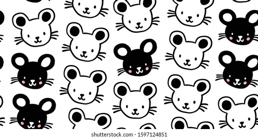 Seamless pattern with cute black and white mouses in minimalistic scandinavian style on white background. Creative vector childish background for fabric, textile. Kids hand drawn pattern