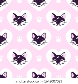 Seamless pattern with cute black and white cat heads.  vector illustration