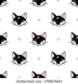 Seamless pattern with cute black and white cat heads. Texture for wallpapers, stationery, fabric, wrap, web page backgrounds, vector illustration