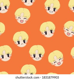 Seamless pattern cute blonde boy with various special expression. for fabric pattern, textile, kids.
