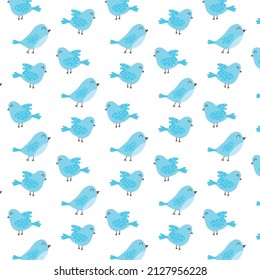  Patrón sin foco con pájaros azules lindos. Patrón con aves. Patrón vectorial en estilo doodle.