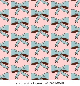 Seamless Pattern with Cute Blue Bows. Ideal for girly designs, textile prints, gift wrap, party invitations, packaging, and festive decor.
