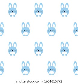 Seamless pattern of cute blue bunny. You can use for baby design, on textile, fabric for children, packaging, wrapping paper. Vector illustration in flat style on white background