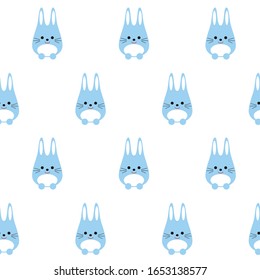 Seamless pattern of cute blue bunny. You can use for baby design, fabric for children, packaging, on textile, wrapping paper. Vector illustration in flat style on white background