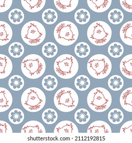 Seamless pattern of cute blue cartoon chickens. Suitable for printing on fabric and for decorating other Easter items