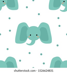 Seamless pattern. Cute blue elephant. Kawaii. Vector