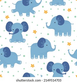 Nahtloses Muster mit süßen blauen Elefanten. Cartoon-Elefanten für Textilien, Tapete, Hintergrund. Vektorgrafik für Kinder.