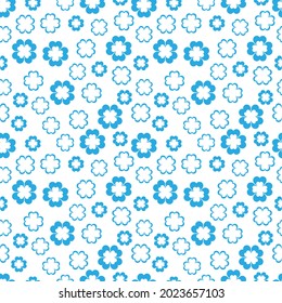 Patrón sin foco con un lindo patrón floral azul sobre un fondo blanco