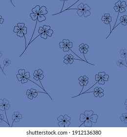 Seamless pattern with cute blue flowers.