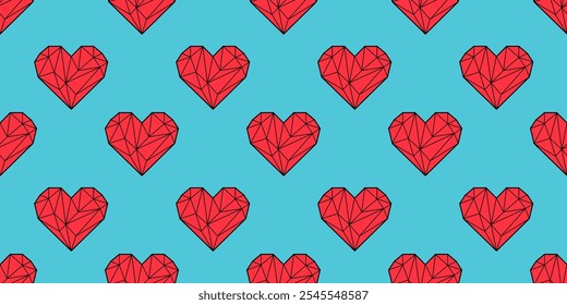 Seamless pattern with cute blue hearts. Geometric background with love symbol with pink background. Valentine day pattern with heart icons, vector illustration