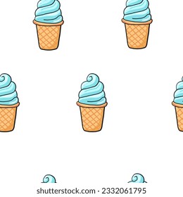Seamless pattern with cute blue ice cream. Vector illustration