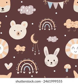 seamless pattern of cute boho baby illustration