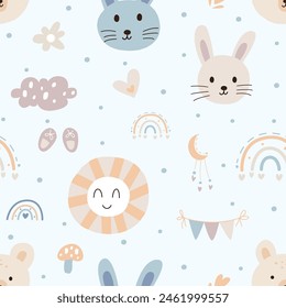 seamless pattern of cute boho baby illustration