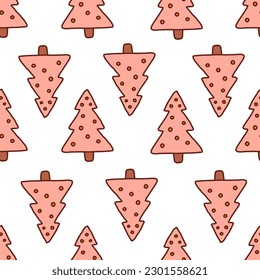 Seamless pattern with cute boho Christmas trees. 