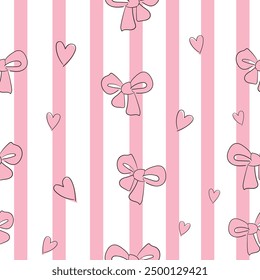 Seamless pattern with cute bows and heart. hand drawn background, texture with decor elements vector