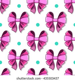 Seamless pattern with cute  bows. Illustration in cartoon style.