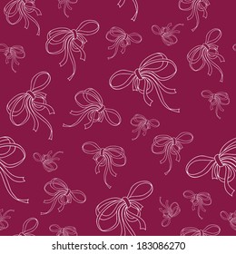 Seamless pattern with cute bows. Line art pattern for web or textile background. Vector is EPS8, all elements are grouped by colors. Drop into your AI swatches and use as fill.