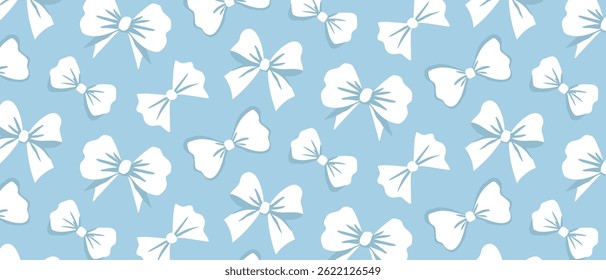 Patrón sin fisuras de lazos lindos. Arcos blancos sobre un fondo azul suave. Vector.