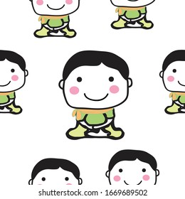 Seamless pattern  of cute boy sitting in meditation cartoon vector eps.10 