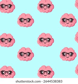 Seamless pattern with cute brains on blue background. Design of children's products, wrapping paper, children's wallpaper. Vector illustration.