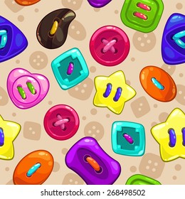 Seamless pattern with cute bright colorful vector buttons