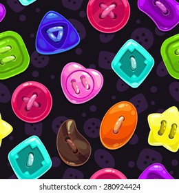 Seamless pattern with cute bright colorful vector buttons on the dark background
