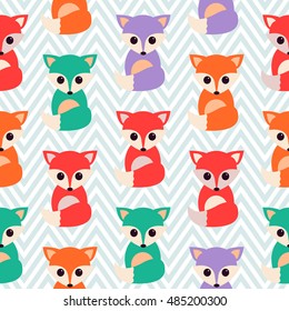 Seamless pattern with cute bright foxes. Illustration for kids. Vector