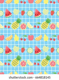 Seamless pattern with cute bright fruits and berries