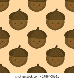 Seamless pattern with cute brown acorns. Vector illustration.
