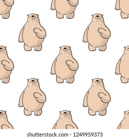 Seamless pattern. Cute Brown Bears on white background. Cartoon characters. Icon. Vector illustration
