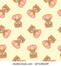 Seamless pattern with cute brown teddy bear in pastel colors. Baby illustration. Cartoon print for kids. Perfect for children clothes, textile, nursery wallpaper, gift wrap, greeting cards. 