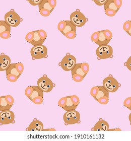 Seamless pattern with cute brown teddy bear in pastel colors. Baby illustration. Cartoon print for kids. Perfect for children clothes, textile, nursery wallpaper, gift wrap, greeting cards