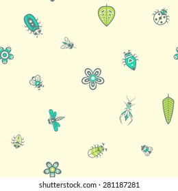 seamless pattern with cute bugs