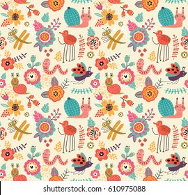 seamless pattern with cute bugs