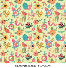 seamless pattern with cute bugs