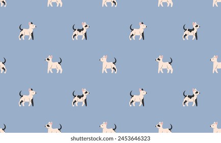 Patrón sin costuras con lindo Bull Terrier. Perros de diferentes razas. Vista lateral. Ilustración vectorial plana aislada sobre fondo blanco