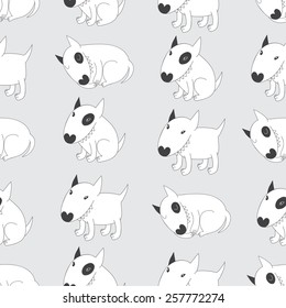Seamless pattern with cute Bull Terriers. Vector background