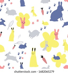 Seamless pattern with cute bunnies