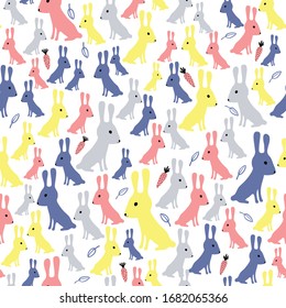 Seamless pattern with cute bunnies