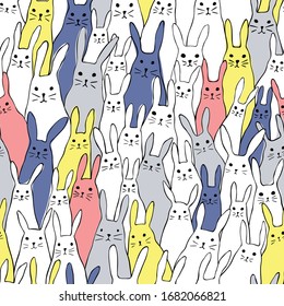 Seamless pattern with cute bunnies