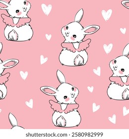 Seamless pattern with cute bunnies with decorative wings vector illustration