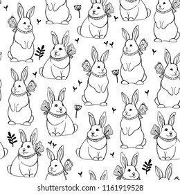 Seamless pattern with cute bunnies. Vector illustration. Mid-Autumn festival. 