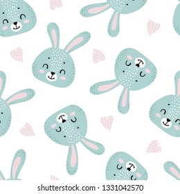 Seamless pattern with cute bunny.