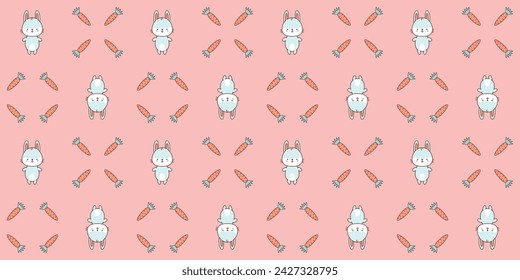 Seamless pattern with cute bunny . Cute animals in kawaii style. Drawings for children. vector illustration