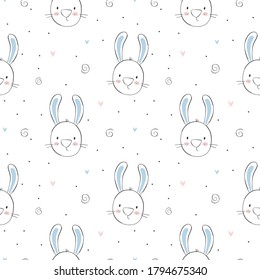 Nahtloses Muster mit süßem Hasen. Baby-Tiere. Nahtlose Muster für Kinderdesigns, Babybekleidung, Kinderwandkunst, Grußkarten, Babydusche, Kinderartikel und Zimmerdekor.