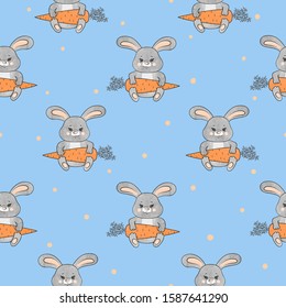 Seamless pattern with cute bunny and carrot.