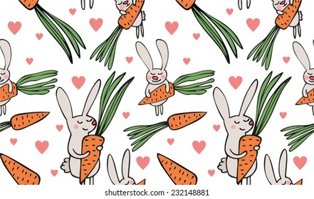 seamless pattern with cute bunny and carrot