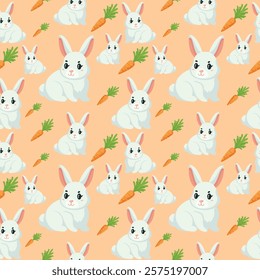 seamless pattern with cute bunny and carrot flat vector illustration