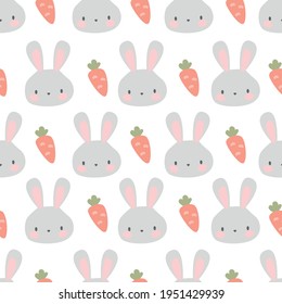 Seamless pattern Cute Bunny and carrots, print design rabbit background, children print textile design Vector