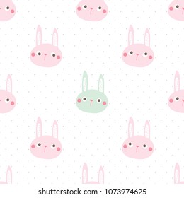 Seamless Pattern of Cute Bunny Face Design on White Background with Dots